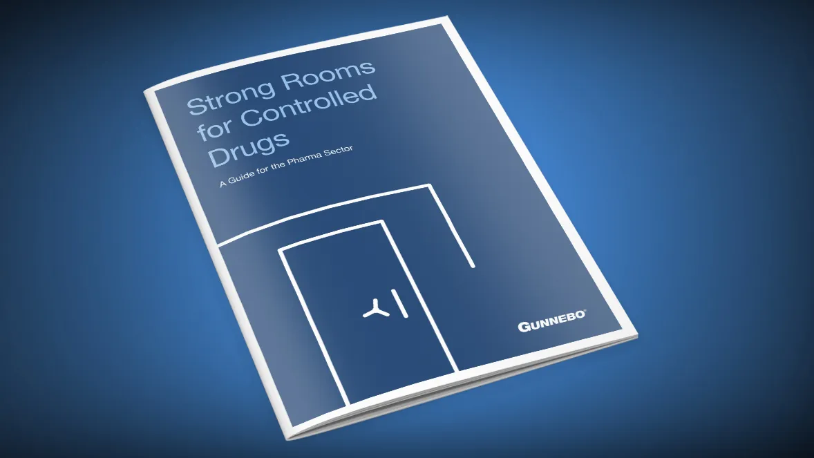 Dark blue booklet with the title "Strong rooms for controlled drugs"